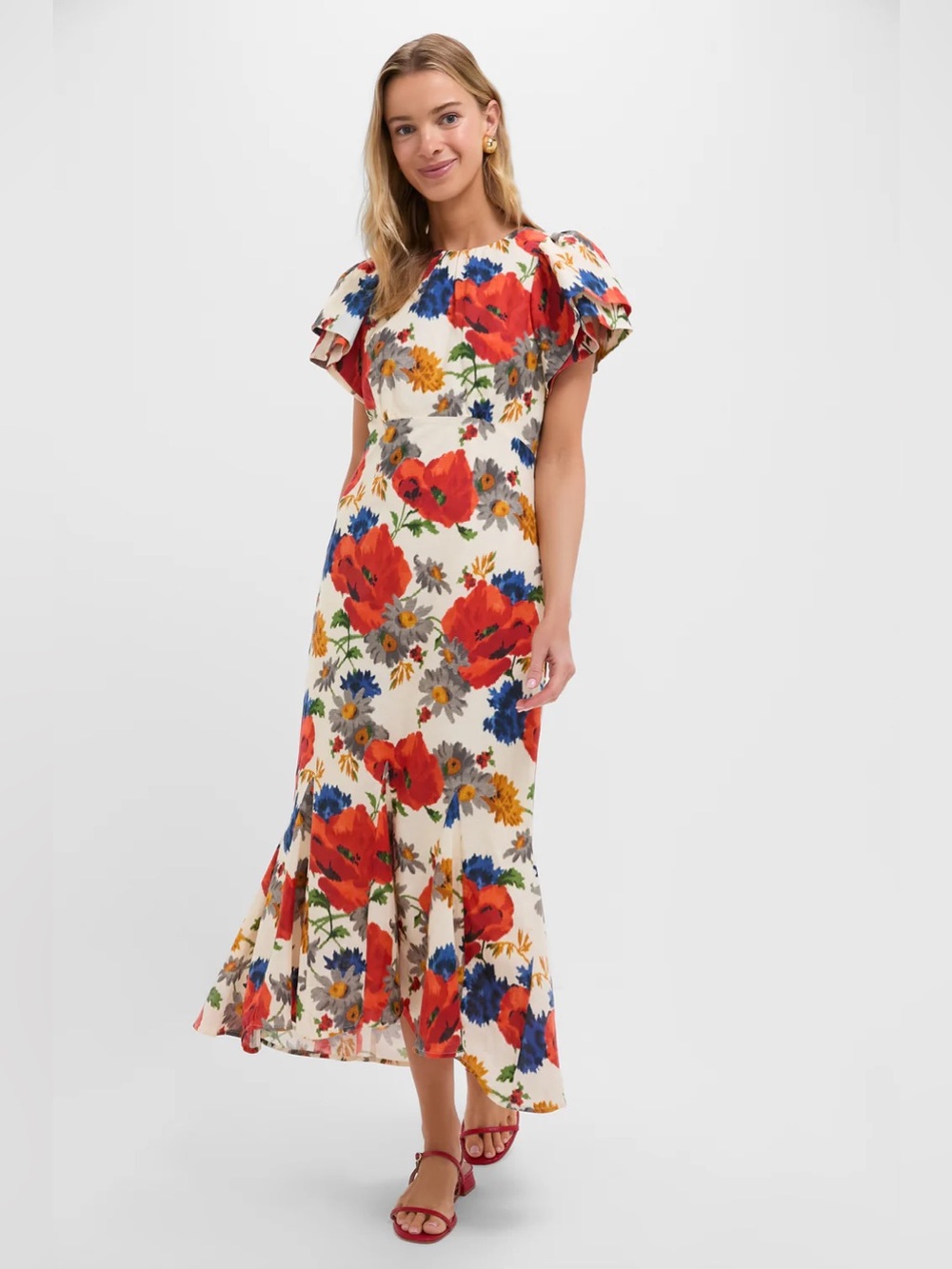 Tuckernuck Crimson Poppy Cotton Floral Linen Elodie Dress Size 10 NWT